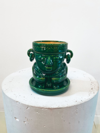 Muisca man face pot D9 H12 - Glazed Green