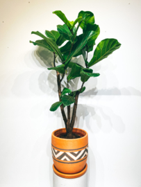 (IN SHOP ONLY!) Black & white hand painted high curved terracotta pot N4 - D30 H30
