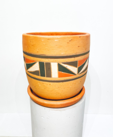 (IN SHOP ONLY!) Colourful hand painted high curved terracotta pot N4 - D30 H30
