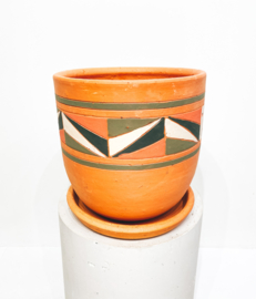 Colourful hand painted high curved terracotta pot N3 - D26 H26