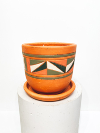 Colourful hand painted high curved terracotta pot N2 - D22 H20