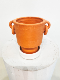 Minimal terracotta pot  with earrings D10 + white glazed plate
