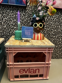 Evian kratje met plankje op maat