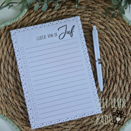 Notitieblok + pen | Lijstje van de Juf