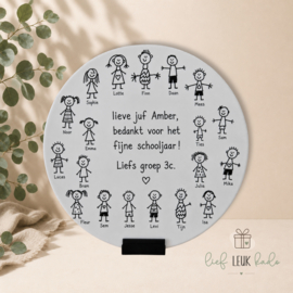 Gepersonaliseerde ronde keramische tegel met eigen kindertekeningen | Klassenkado | 20 cm