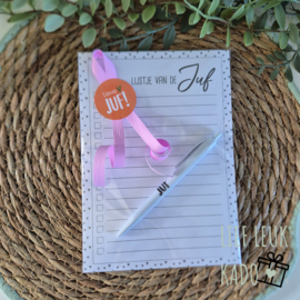 Notitieblok + pen | Lijstje van de Juf