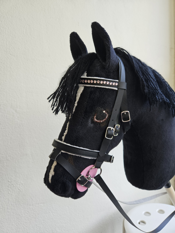 Black HOBBY HORSE With Leather Bridle and Breastplate, SIZE A3 bigger 