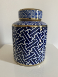 Voorraadpot porselein blauw/wit/goud