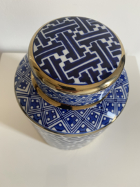 Voorraadpot porselein blauw/wit/goud