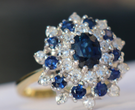 SOLD 18 kt gold ring 1 ct diamonds with sapphires