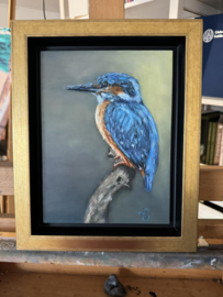 SOLD Kingfisher, oil on wooden panel 18 x 24 cm