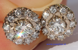 SOLD 14 kt gold earrings with 1 ct brilliant cut diamonds