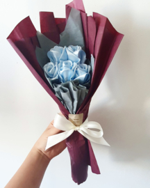 Handmade silk roses on birchwood