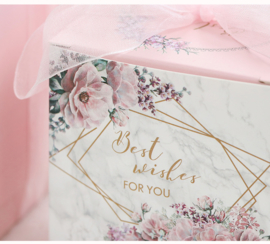 Giftbox Marmer en Bloemen print 'Best Wishes For You' met Lint Klein