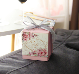 Giftbox Marmer en Bloemen print 'Best Wishes For You' met Lint Klein