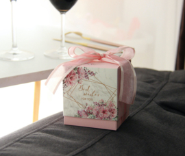 Giftbox Marmer en Bloemen Print 'Best Wishes For You' met Lint Groot