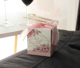 Giftbox Marmer en Bloemen print 'Best Wishes For You' met Lint Klein