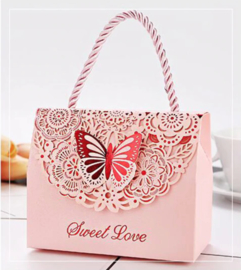 Premium luxury giftbags with laser-cut gold foil butterfly motif and rope hanger