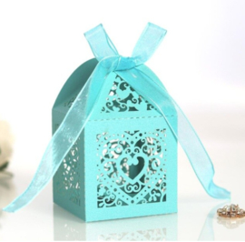 Giftbox Laser-gesneden Lantaarn Met Lint Mintgroen/Blauw (per 5 stuks)