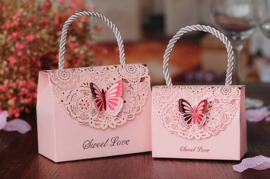 Premium luxury giftbags with laser-cut gold foil butterfly motif and rope hanger