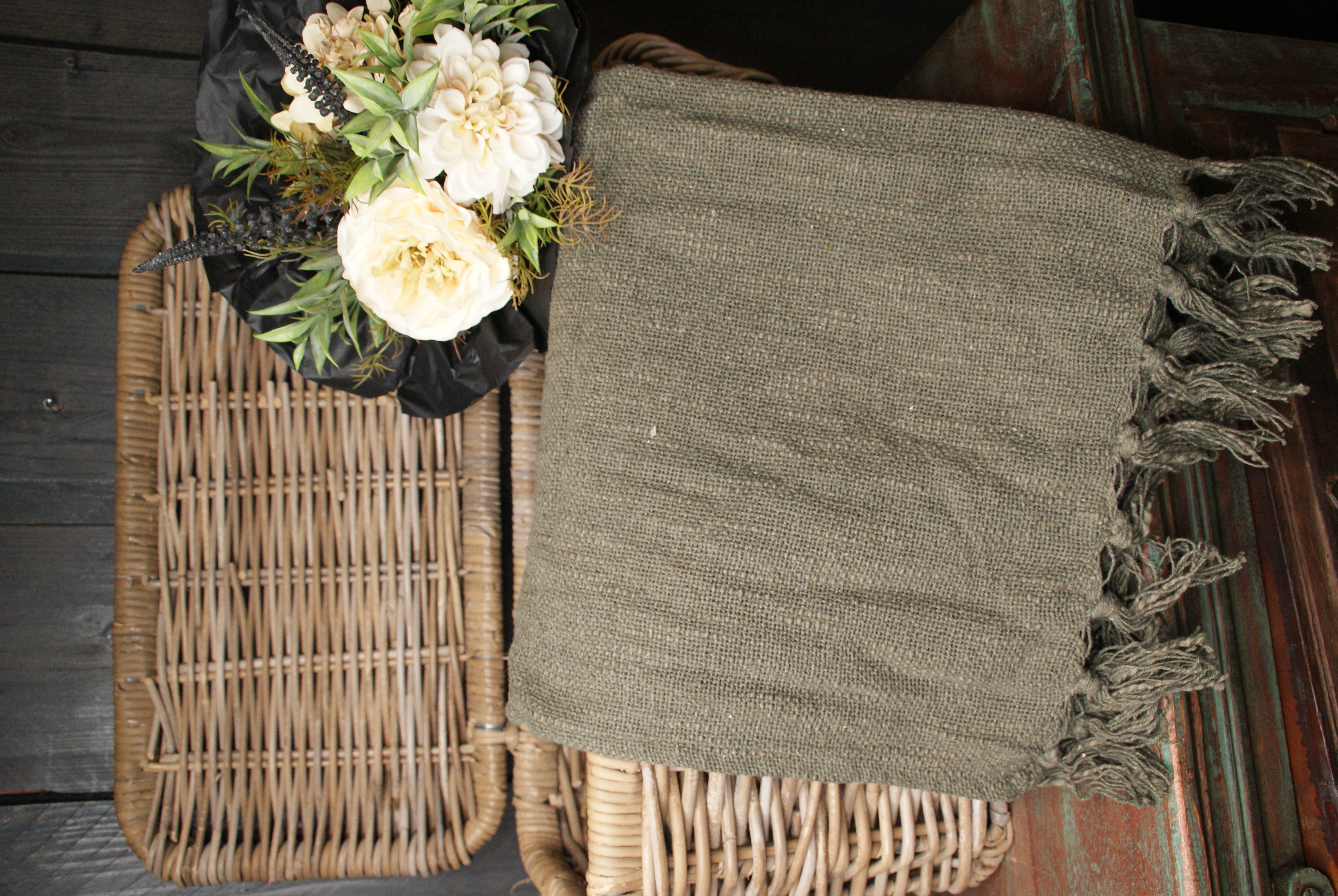 PLAID COSY MET FRANJES - GROEN
