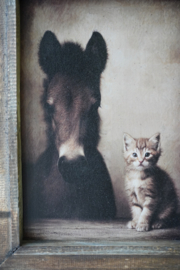 HOUTEN SCHILDERIJ PAARD EN KATJE