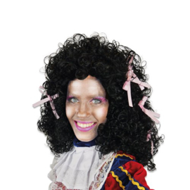 Pruik damespiet wetlook met roze strikjes