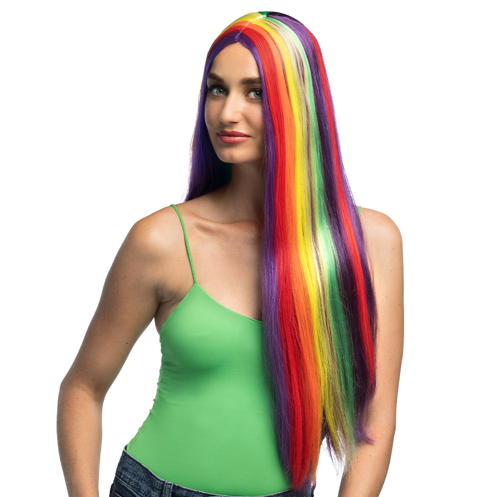 Pruik regenboog lang