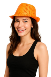 Pailletten hoedje oranje