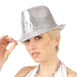 Hoed popster pailletten zilver