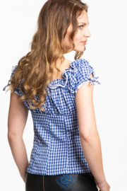 Tiroler damesblouse blauw/wit