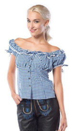 Tiroler damesblouse blauw/wit