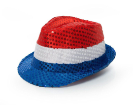 Hoed pailletten rood/wit/blauw