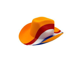 Cowboyhoed Oranje met rood-wit-blauw band