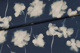 Editex - Knipmode ecovero blauw met witte bloemen