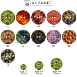 Knoop kokos ruit, 20mm kleur geel/groen