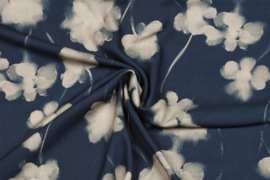 Editex - Knipmode ecovero blauw met witte bloemen