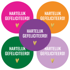 Sticker Hartelijk gefeliciteerd Funky (10 stuks)