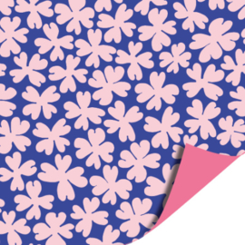 70cm cadeaupapier Flower power Blauw Roze