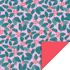 70cm Cadeaupapier X-mas Holly Leaves - Red