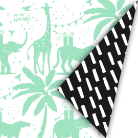 Cadeaupapier Tropical party | Zwart-Mint