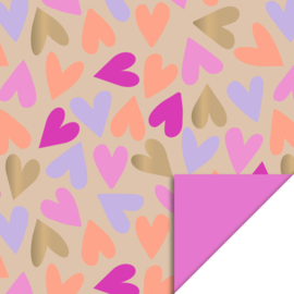 70cm Cadeaupapier Big hearts gold bright pink
