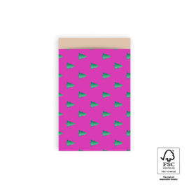 Cadeauzakjes X-mas tree Green Foil deep pink | M (5 stuks)