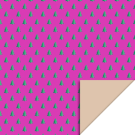 70cm cadeaupapier X-mas Tree Green Foil deep Pink