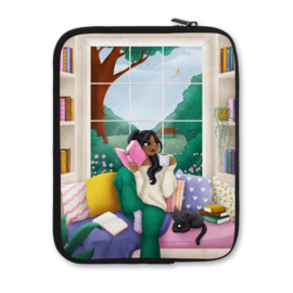 Chapterized x Another View | Book/E-Reader Sleeve - Cozy Reading Girl Black Hair