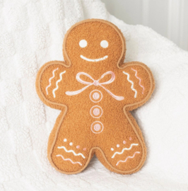 Sugarplum Bakery bouclé kerstkussen met peperkoekmannetje