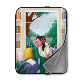 Chapterized x Another View | Book/E-Reader Sleeve - Cozy Reading Girl Black Hair