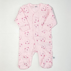 Pippi Babywear - Slaapromper met voetjes - roze met beertjes
