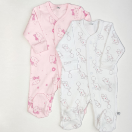 Pippi Babywear - Setje van 2 slaaprompers met voetjes - olifantjes & konijntjes