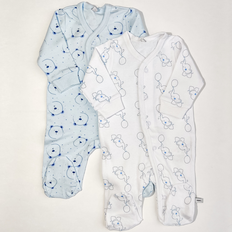 Pippi Babywear - Setje van 2 slaaprompers met voetjes - olifantjes & beertjes